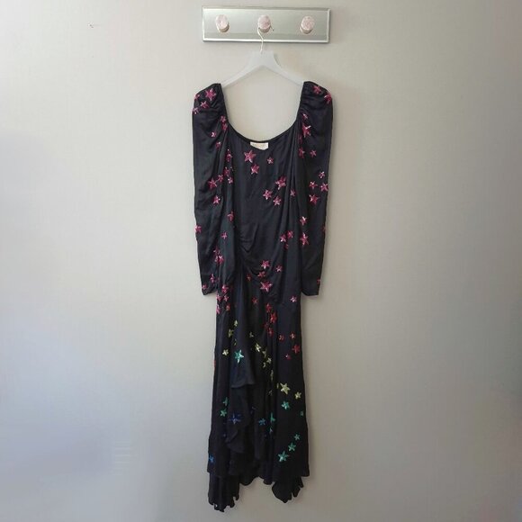 NWT Rococo Sand black & sequin star embellished satin effect maxi dress, S - Picture 2 of 8